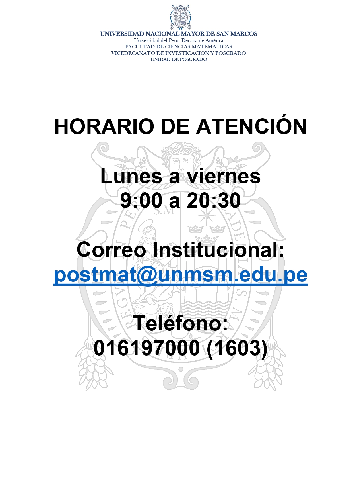 Horario de Atención Posgrado